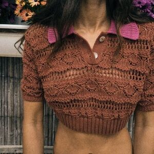 Zara Brown Sweater Knit Crop Top Size Small